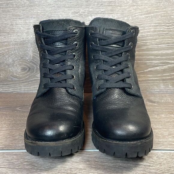 Bull Boxer Cassie Women’s Sz 8M Black Leather Side Zip Y2K Chunky Heel Boots - Picture 2 of 11